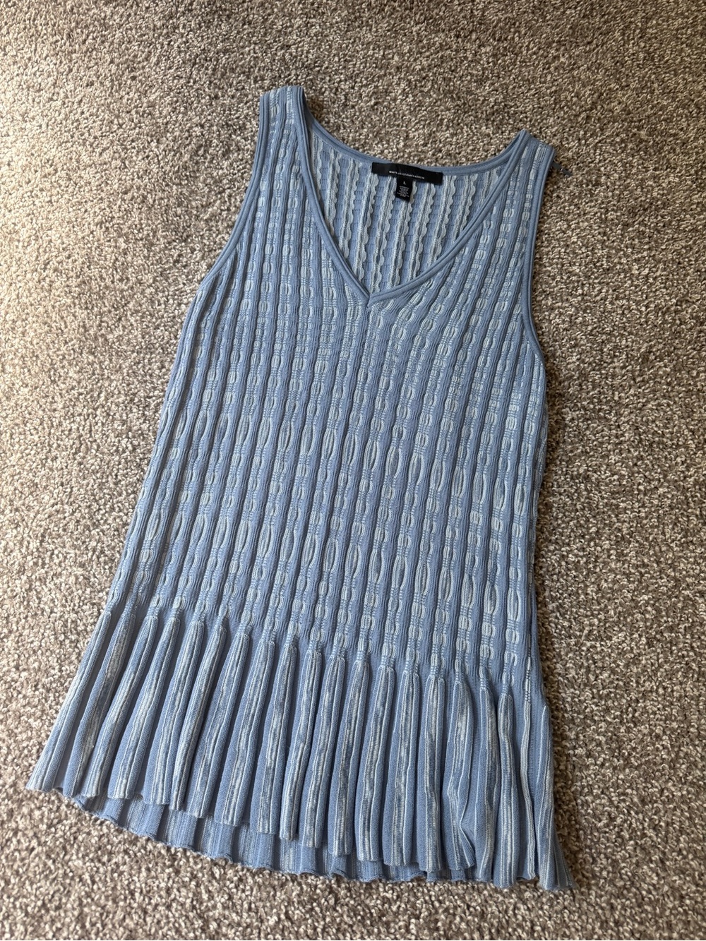 White House Black Market Light Blue V-Neck Cable-Knit Tank